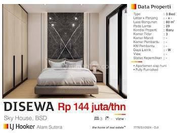 Disewa Apartemen Sky House Bsd City 3 BR Baru Full Furnished Siap Huni