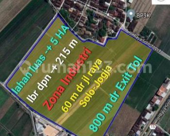 Dijual Tanah Zona Merah Industri Luas Tanah 5ha Bowan,klaten