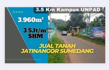Tanah Dijual Di Jatinangor Sumedang 3.5Km kampus UNPAD SHM Lt 3.960m²