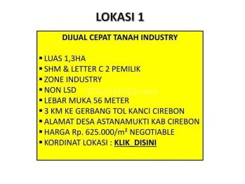 Dijual Cepat Tanah Industry
