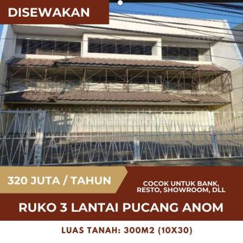 Disewakan Ruko 3 Lantai Lokasi Strategis Pucang Anom
