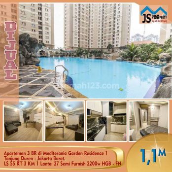 DIJUAL APARTEMEN 3BR MEDITERANIA GARDEN RESIDENCE 1,TANJUNG DUREN ,JAKARTA