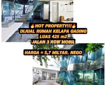 Dijual Rumah Kelapa Gading Permai Luas 425m2 Jalan 3 Row Janur Asri