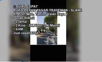 🏢 JUAL CEPAT RUKO DEPAN PASAR TRAYEMAN - SLAWI Jl. Prof. Muh. Yamin / Jalan Raya