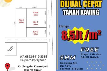 Tanah kavling strategis Kampung Tengah Kramatjati Jakarta Timur