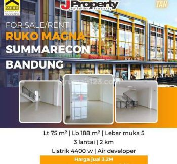 Disewakan RUKO Magna 3 Lantai Strategis di Summarecon Bandung