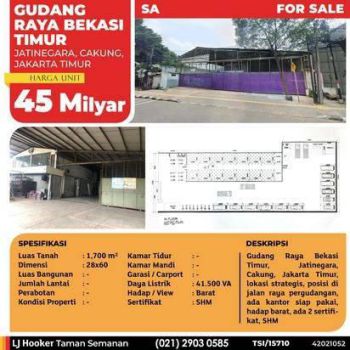 Gudang Raya Bekasi Timur, Jatinegara, 28x60 m², SHM
