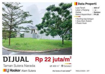 Tanah di Sutera Narada, Alam Sutera 469 M²