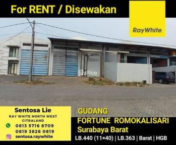 Disewakan 440 m2 Gudang Fortune Romokalisari Benowo Surabaya Barat Plus ada ,