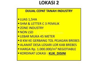 Dijual Cepat Tanah Industry Kab Brebes