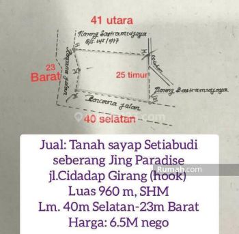Tanah Sayap Setiabudi seberang Cidadap Girang