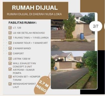 WTS / Dijual Rumah di Nusa Loka, BSD City
