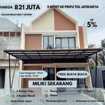 Rumah cantik 2 lantai masih under 1 M di Kota Bekasi