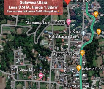 Tanah 3,5 Hektar di Kinilow Satu Tomohon Utara