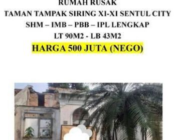 Dijual Rumah di Taman tampak siring Butuh Renovasi shm