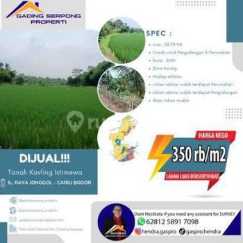 Dijual Istimewa Lahan Luas di Jonggol Bersertifikat