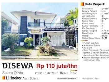 Disewa Rumah 2 Lantai Sutera Olivia Alam Sutera Tangerang Bagus Siap Huni, Semi