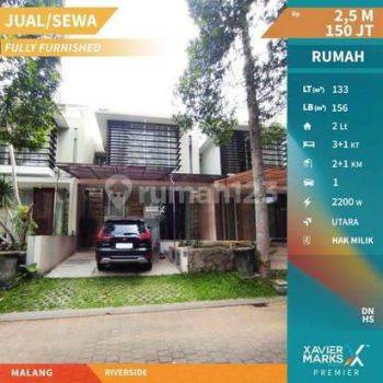 Rumah Full Furnished Desain Modern Minimalis Siap Huni di Riverside, Blimbing