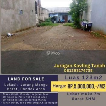 Tanah 123m2 SHM di Jurang Mangu Barat, 15m dari Jl Raya. Cocok Utk Rumah
