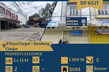 Disewakan Ruko 2 Lantai Lebar 5 Meter di Jalan Raya Cianjur Bandung Depan