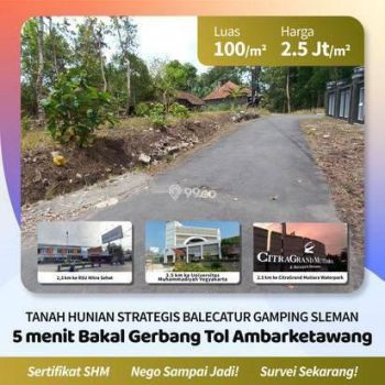 Tanah Kavling Eksklusif Balecatur Sleman Yogyakarta 2,5 km ke CitraGrand Mutiara