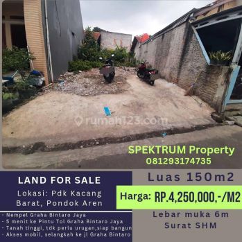 Tanah 150m2 di area graha raya, pdk kacang barat. Rp.4,25jt