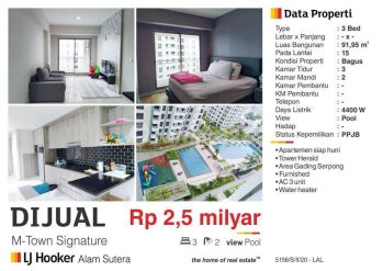 Dijual Apart Midtown Signature Summarecon Serpong ,gading Serpong lal