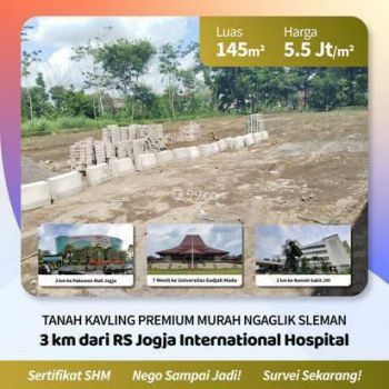 Tanah Kavling Sinduharjo Sleman 4.5km ke Stadion Maguwoharjo Sleman SHM
