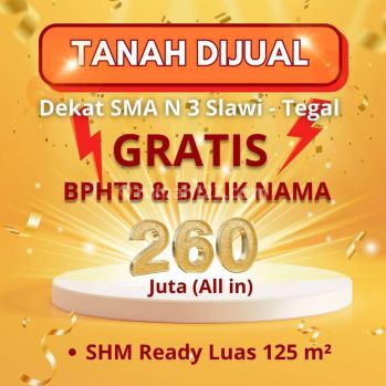 Tanah Hook Lokasi Premium Slawi Cocok Untuk Hunian Mewah