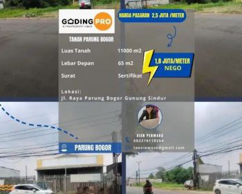 DIJUAL MURAH TANAH 1,1HA DI JL GUNUNG SINDUR BOGOR PARUNG