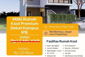 Dijual Rumah Kos Kosan Di Bogor Dekat Kampus IPB Dramaga Income pertahun 150