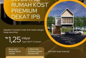 Jual Kost Dekat IPB 4 Menit Gerrbang Kampus 7KT+Furnished Autopilot Tersewa